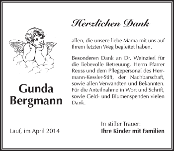 Traueranzeige von Gunda Bergmann von Pegnitz-Zeitung